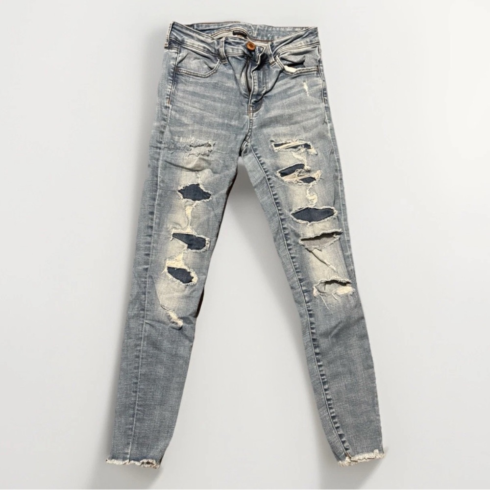 American Eagle Super Stretch Hi-Rise Jegging Jeans Women’s 4 Distressed Y2K